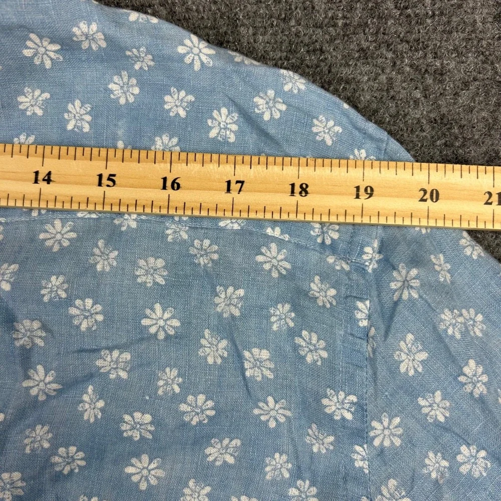 Saks Fifth Avenue Shirt Mens L Light Blue Daisy Floral 100% Linen Button Up - Picture 6 of 10